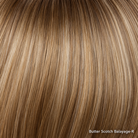 Butterscotch Balayage-R -  A modern blend of chocolate brown, medium copper brown, and light ash blonde, finished with a soft dark root for added depth, dimension, and effortless sophistication.
