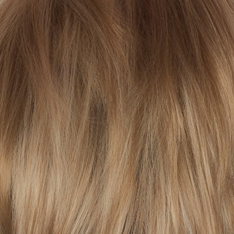 Champagne Sunset - A luxurious dark/medium multi-tonal blond with a chocolate brown root regrowth  that captures the essence of a summer sunset. This beautiful color is ideal for those who appreciate textured honey, ash and gold hues.