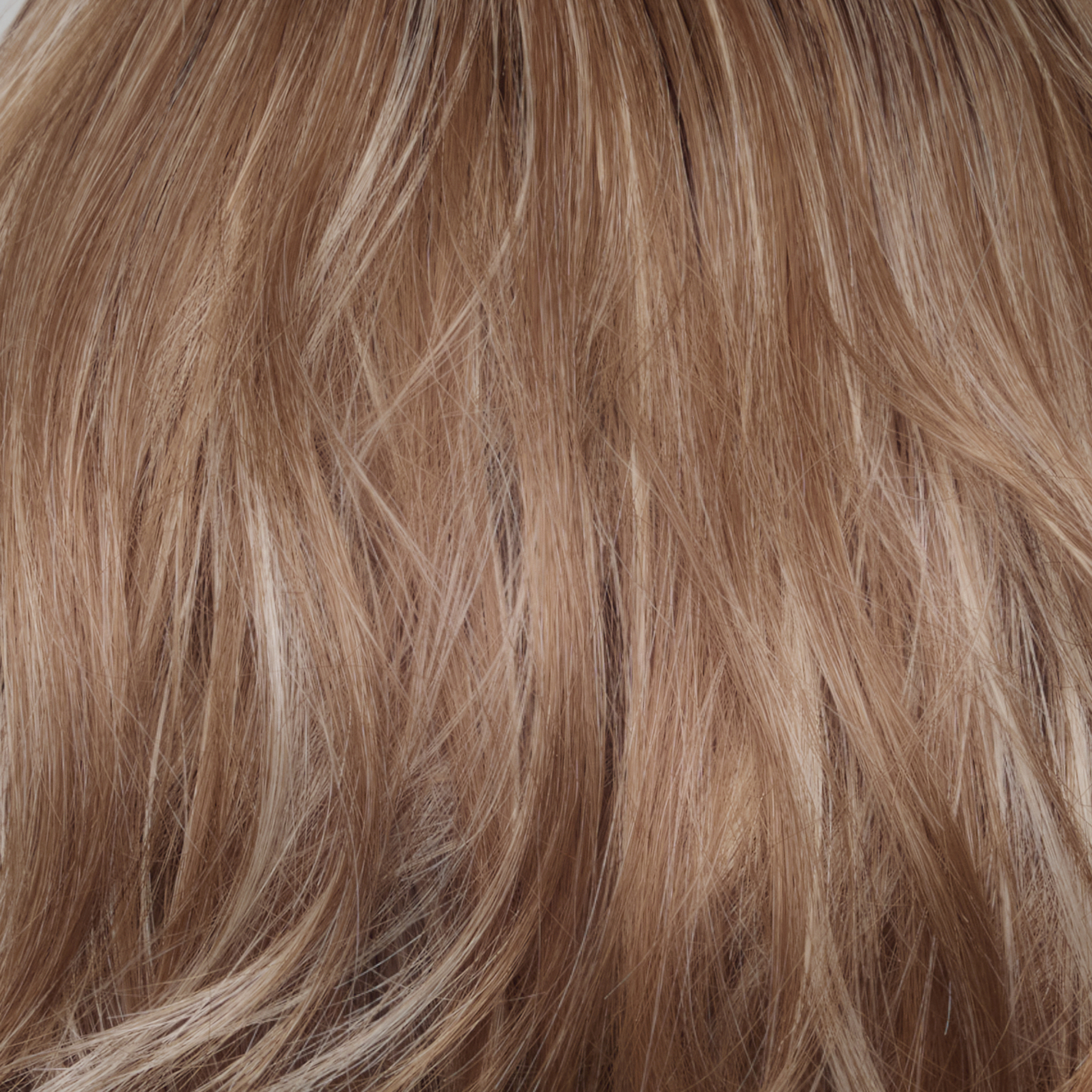Cinnamon Frost-R  -  Warm, medium coppery-brown base with white-blond highlights. The medium brown root color adds a realistic vibe.   