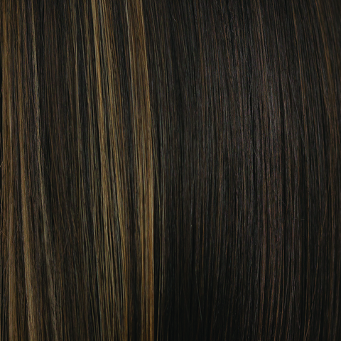 Fudge Ripple  -  Cool, dark brown based with ashy medium blond highlights. Fudge Ripple features carefully placed highlights frame a very lavish look.