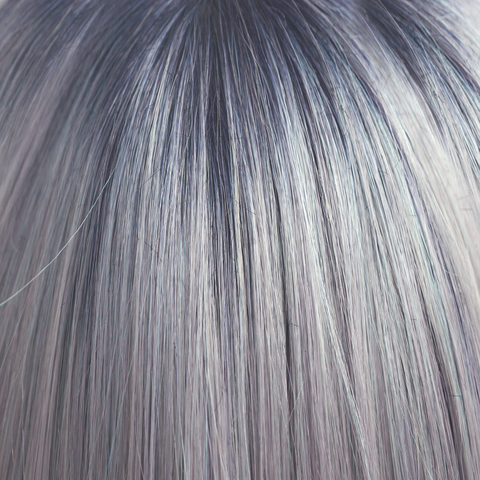 Pastel Blue-R  -  A cool pale pastel blue with hues of white. This Pastel Blue-R color has the palest of mineral blue highlights and silver shadows graduating from a dark blue sapphire root giving depth and definition.