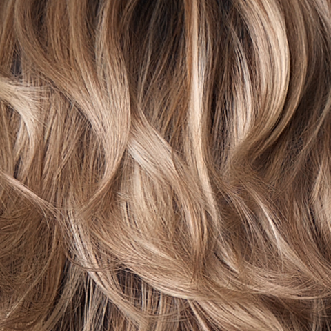 Carefully placed shades of dark sandy blonde and light neutral blonde create a natural, dimensional look. A soft, medium root tone adds depth and complements all skin tones beautifully.