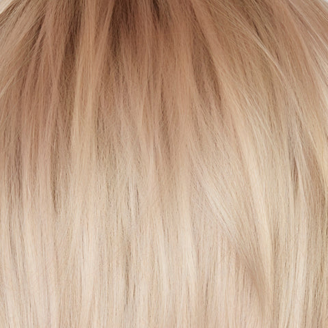 Snowy Peach-R - A beautiful and unique hair color that combines pale peach and platinum blond tones this color has a medium neutral blond root  regrowth.