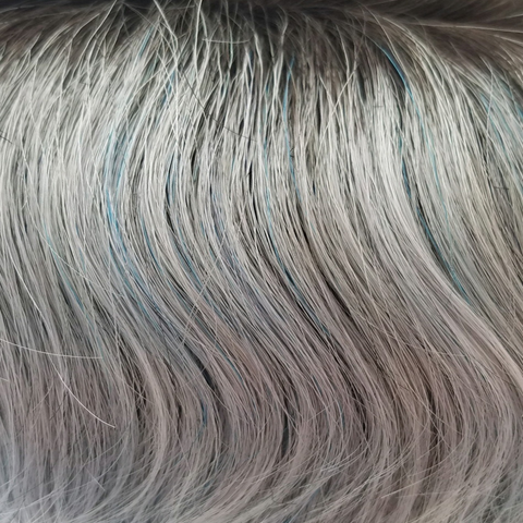Snowy Sapphire-R  -  A smoky combination tone of soft black root mixed in a hint of soft blue with a silver white base.