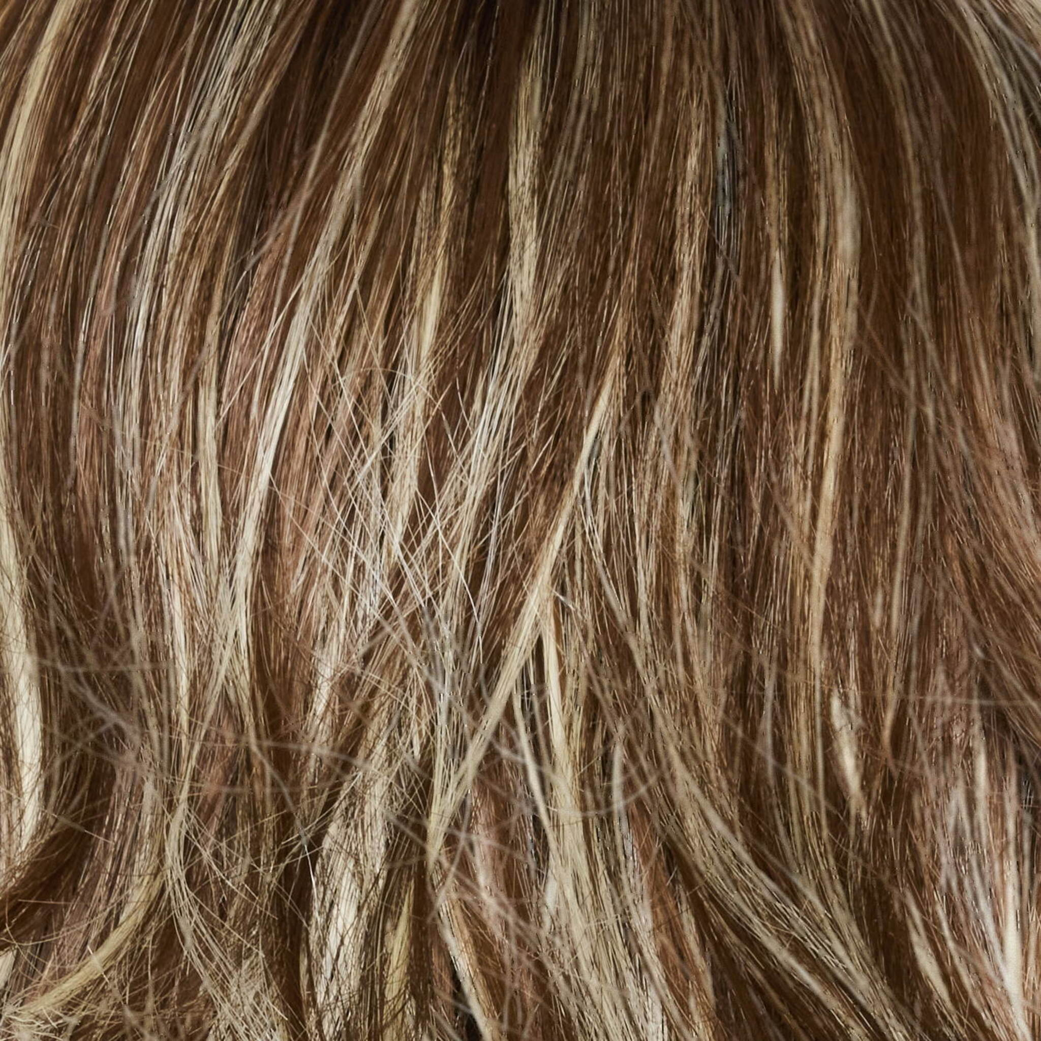 Snowy Umber-R  -  A medium ginger brown base with white blond highlights.