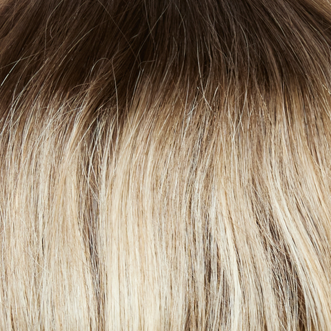 Spring Honey-LR  -  A natural regrowth with a medium gold honey brown root combined with a mixture of white blonde highlights and strawberry blonds. 